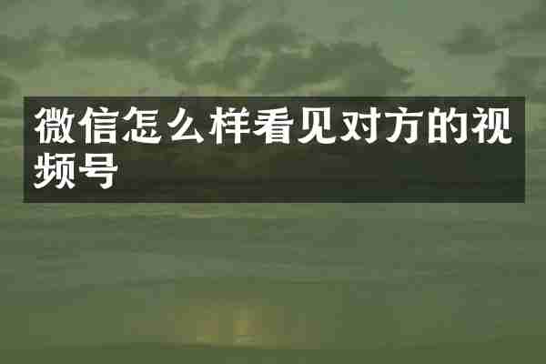微信怎么样看见对方的视频号