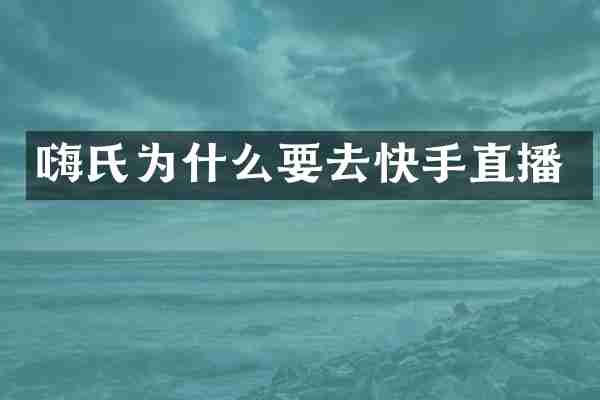 嗨氏为什么要去快手直播