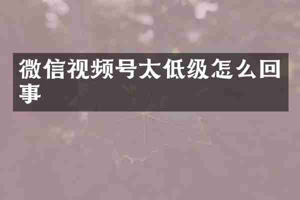 微信视频号太低级怎么回事