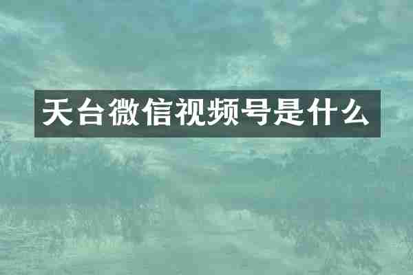 天台微信视频号是什么