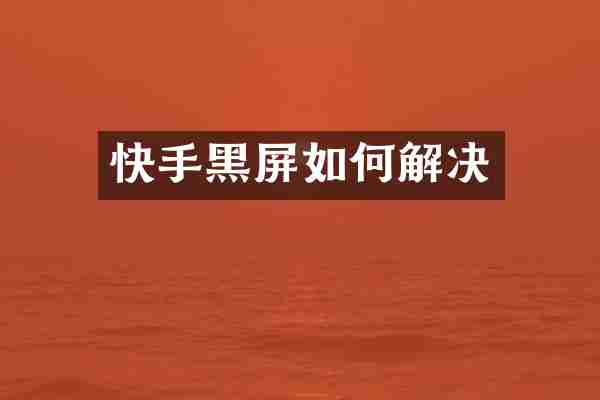 快手黑屏如何解决