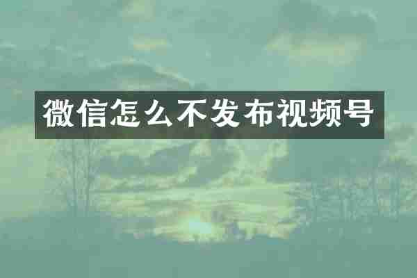 微信怎么不发布视频号