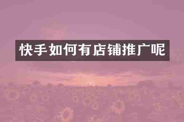快手如何有店铺推广呢
