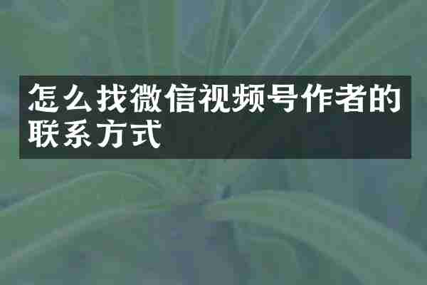 怎么找微信视频号作者的联系方式