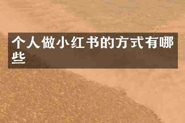 个人做小红书的方式有哪些