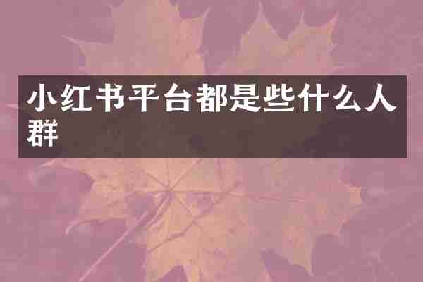 小红书平台都是些什么人群