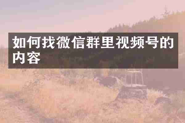 如何找微信群里视频号的内容