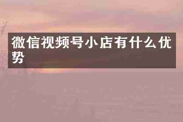 微信视频号小店有什么优势