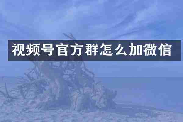 视频号官方群怎么加微信
