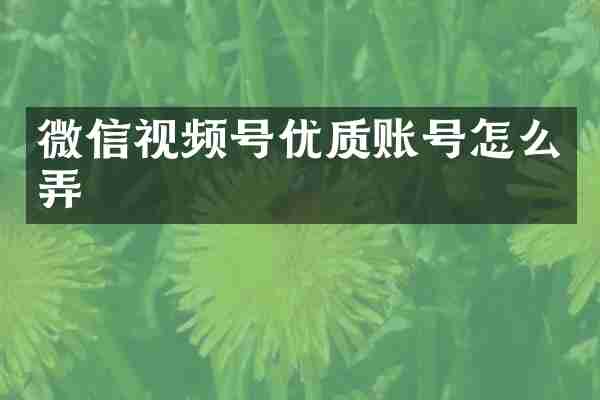 微信视频号优质账号怎么弄