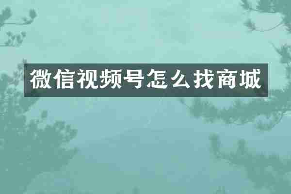 微信视频号怎么找商城