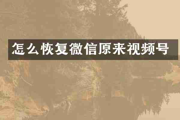 怎么恢复微信原来视频号