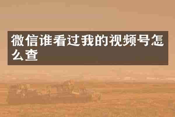 微信谁看过我的视频号怎么查