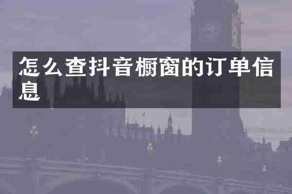 怎么查抖音橱窗的订单信息