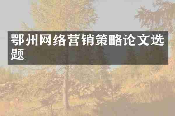 鄂州网络营销策略论文选题