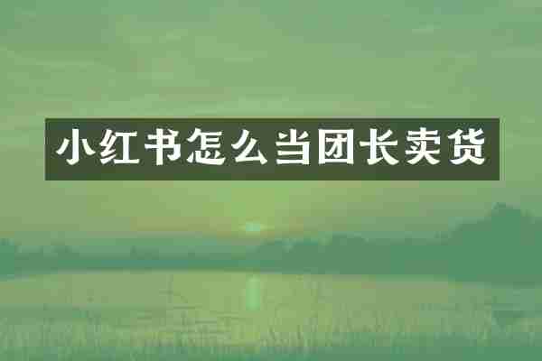小红书怎么当团长卖货