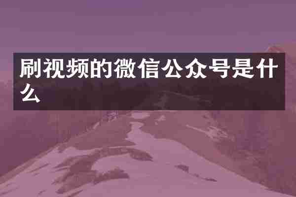 刷视频的微信公众号是什么