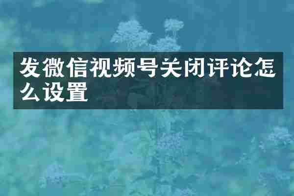 发微信视频号关闭评论怎么设置