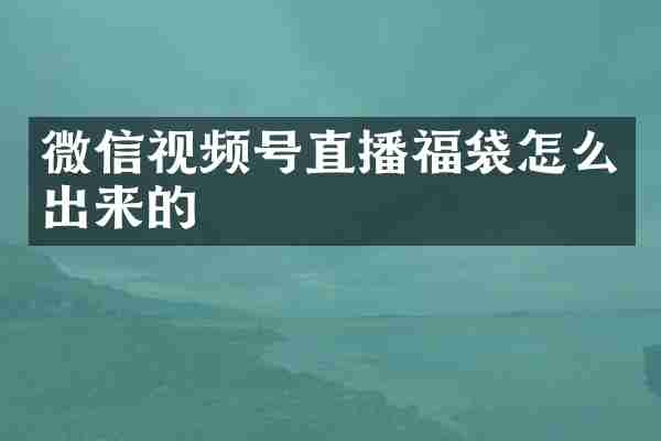微信视频号直播福袋怎么出来的