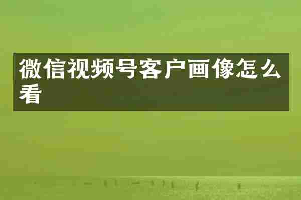 微信视频号客户画像怎么看