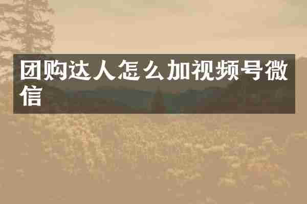 团购达人怎么加视频号微信