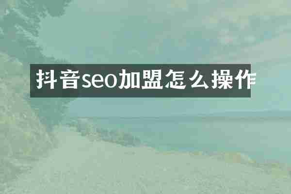 抖音seo加盟怎么操作