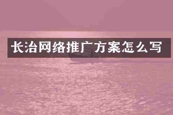 长治网络推广方案怎么写