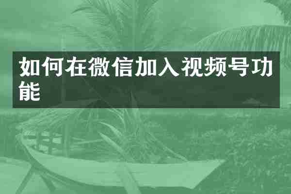 如何在微信加入视频号功能