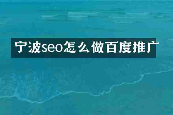 宁波seo怎么做百度推广