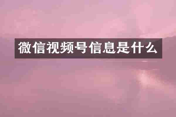 微信视频号信息是什么