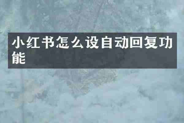 小红书怎么设自动回复功能