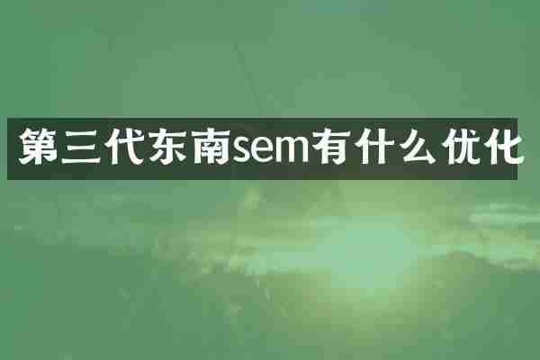 第三代东南sem有什么优化