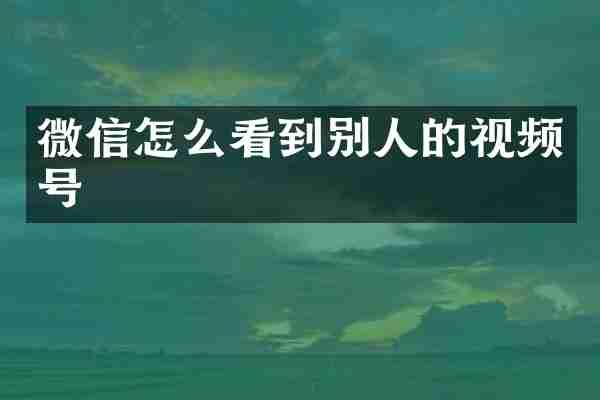微信怎么看到别人的视频号