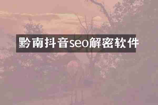 黔南抖音seo解密软件