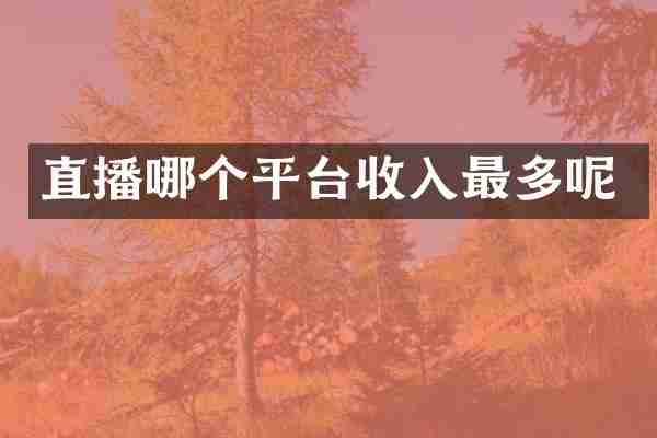 直播哪个平台收入最多呢