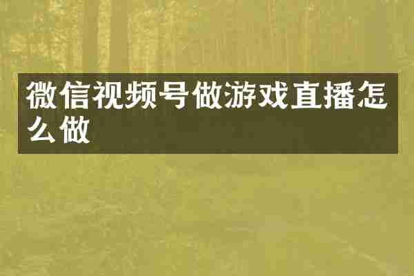 微信视频号做游戏直播怎么做
