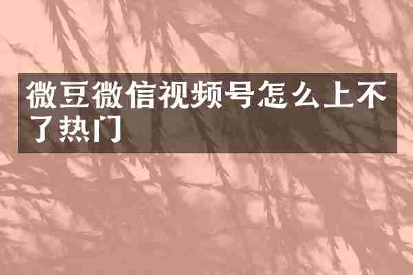 微豆微信视频号怎么上不了热门