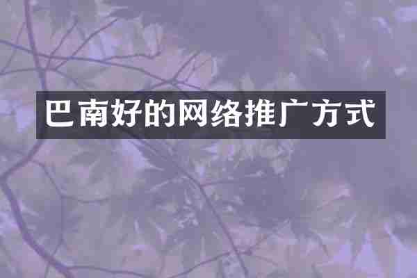 巴南好的网络推广方式