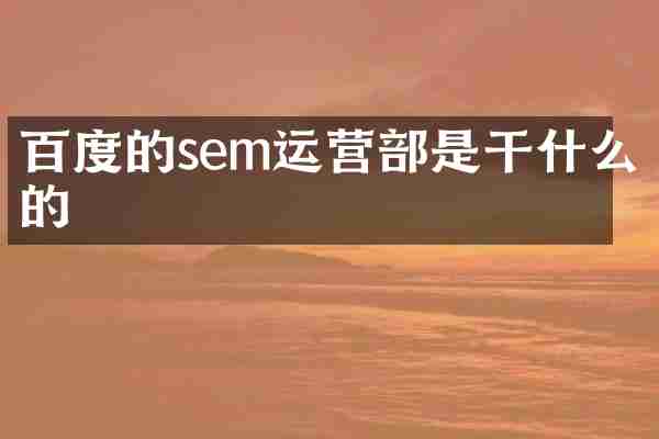 百度的sem运营部是干什么的