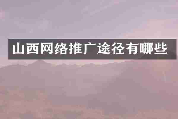 山西网络推广途径有哪些