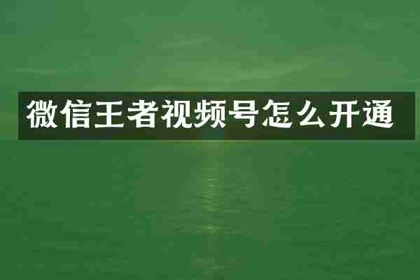 微信王者视频号怎么开通