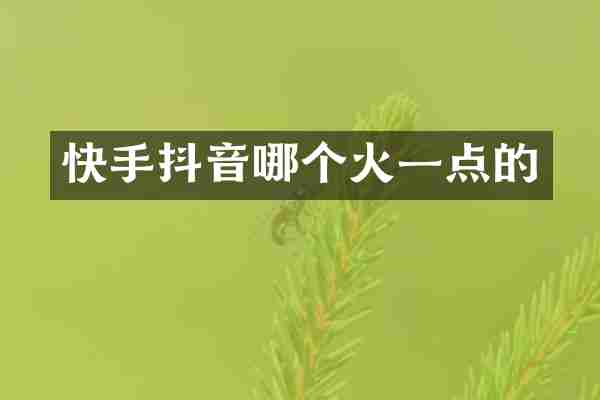快手抖音哪个火一点的