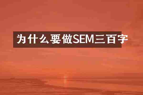 为什么要做SEM三百字