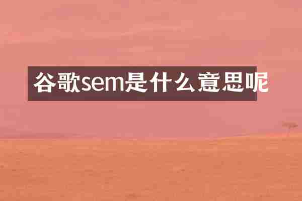 谷歌sem是什么意思呢