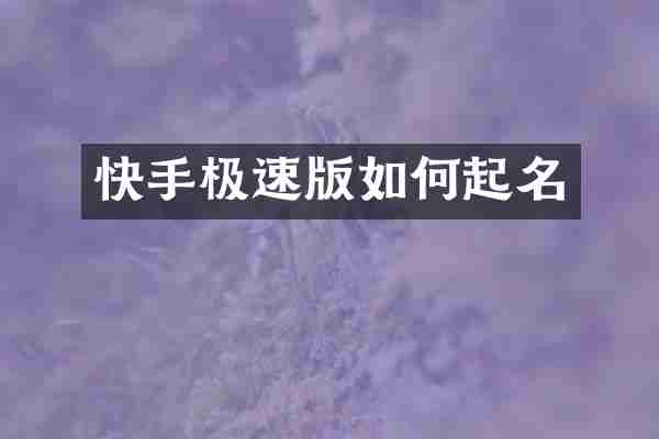 快手极速版如何起名