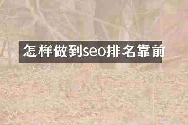 怎样做到seo排名靠前