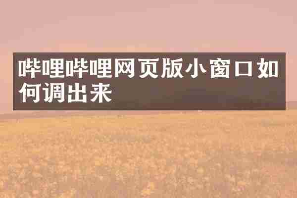 哔哩哔哩网页版小窗口如何调出来