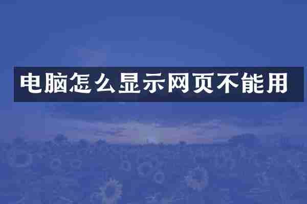 电脑怎么显示网页不能用