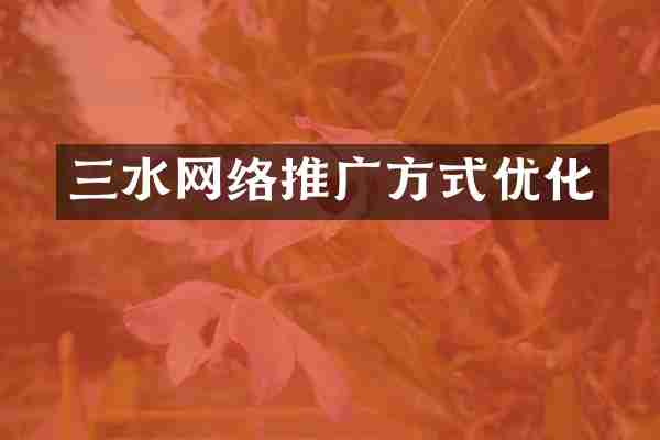 三水网络推广方式优化