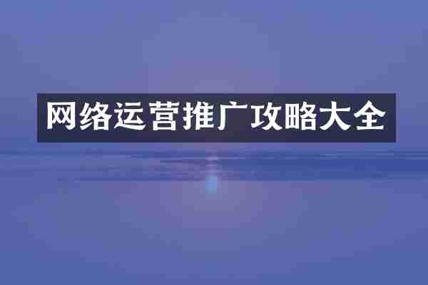 网络运营推广攻略大全